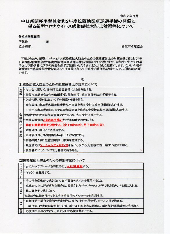 松阪市卓球協会 大会案内